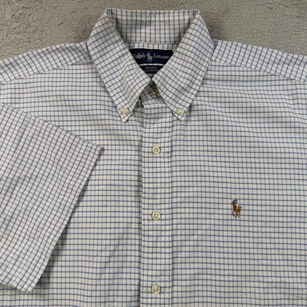 Polo Ralph Lauren Shirt Men Medium White Blue Check Blake Button Down Flesh Pony